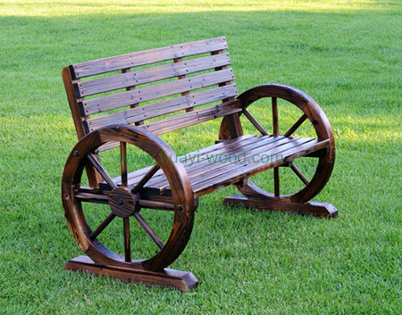 wood wagon wheel bench
