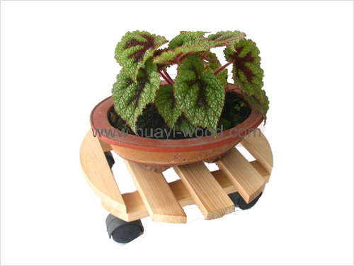 round wooden planter cart